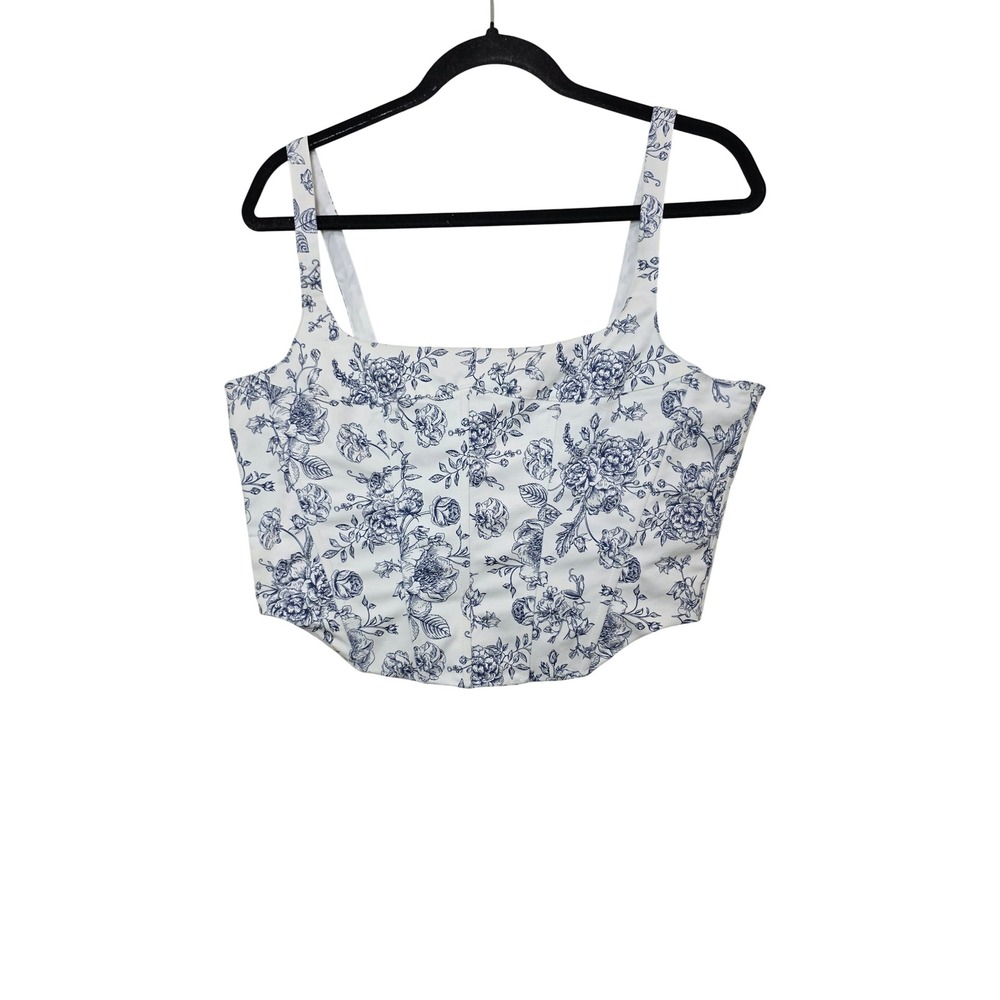 Christian Lacroix Floral Corset Top Women Medium White Blue Toile Zip Back Fairy